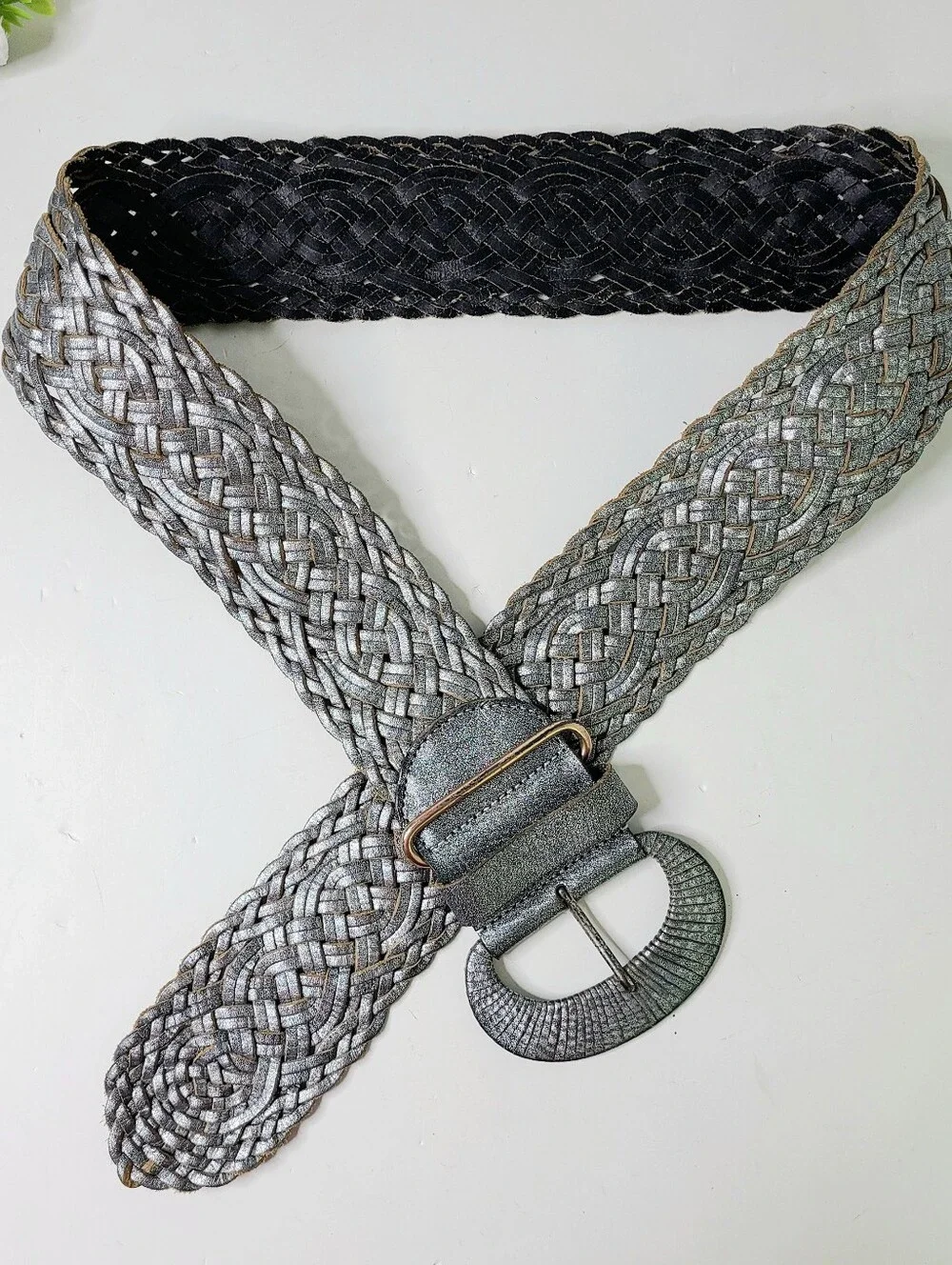 Linea Pelle Handmade Wide Oversized Braided Woven Genuine Leather Belt